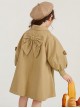 Spring Autumn Mid-Length British Style Khaki Sweet Bowknot Lantern Sleeves Loose Casual School Lolita Kids Long-Sleeved Coat