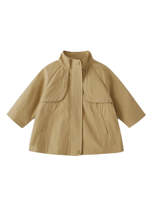 Khaki Simple Embroidery Loose All-Match Windproof Windbreaker School Lolita Kids Long-Sleeved Coat
