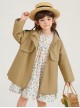 Khaki Simple Embroidery Loose All-Match Windproof Windbreaker School Lolita Kids Long-Sleeved Coat