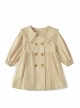 Flower Embroidery Large Lapel Splicing Shiny Mesh Khaki Sweet Lolita Kids Long-Sleeved Coat