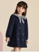 College Style Plaid Bowknot Lapel Double Breasted Fashion Warm School Lolita Kids Long Sleeve Dress