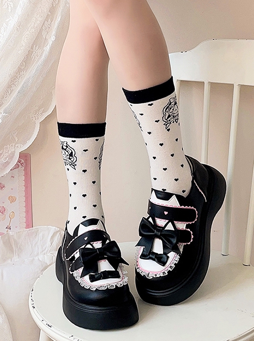 Magic Cat Cat Series Student Sweet Daily Round Toe Bowknot Mary Jane Thick-Soled Flat Shoes Sweet Lolita Shoes