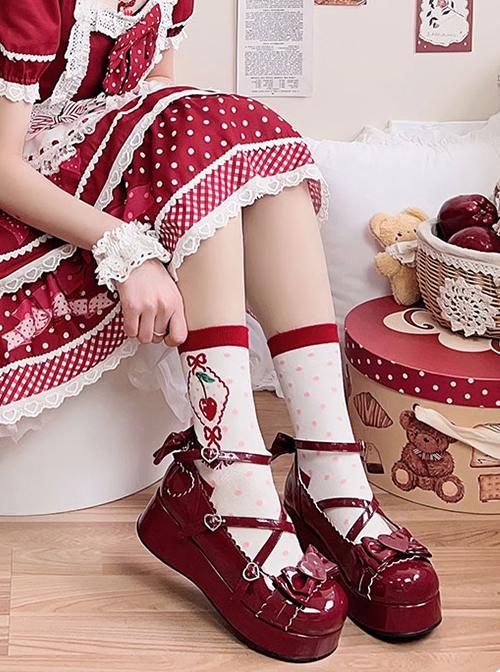 Solid Color Cute Round Toe Heart Bowknot Decoration Platform Flats Sweet Lolita Shoes