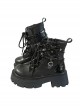 Dark Night Knight Series Locomotive Girl Round Head Bowknot Decoration Lace-Up Punk Lolita Martin Boots