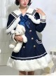 Navy Style Large Lapel Double Breasted Winter Sailor Suit Plush Hem School Lolita Long Sleeve Coat