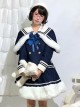 Navy Style Large Lapel Double Breasted Winter Sailor Suit Plush Hem School Lolita Long Sleeve Coat