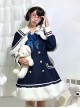 Navy Style Large Lapel Double Breasted Winter Sailor Suit Plush Hem School Lolita Long Sleeve Coat