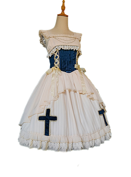 Eternal Life Song Series Spring Chiffon Lace Stitching Cross Halloween Classic Lolita Sleeveless Dress