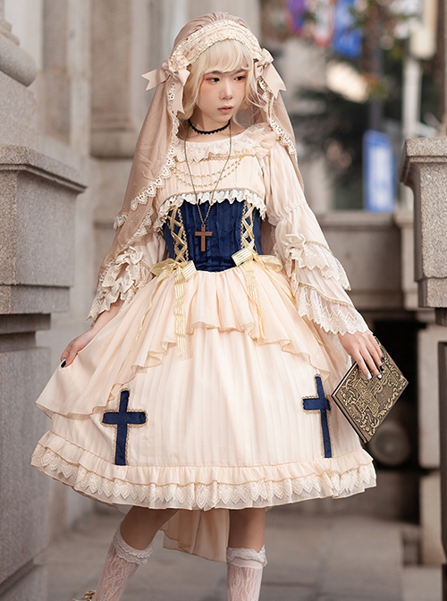 Eternal Life Song Series Spring Chiffon Lace Stitching Cross Halloween Classic Lolita Sleeveless Dress