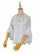 Spring Translucent Stitching Lace Trumpet Sleeve Lacing Chiffon Loose Classic Lolita Mid-Sleeve Shirt