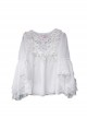 Spring Translucent Stitching Lace Trumpet Sleeve Lacing Chiffon Loose Classic Lolita Mid-Sleeve Shirt