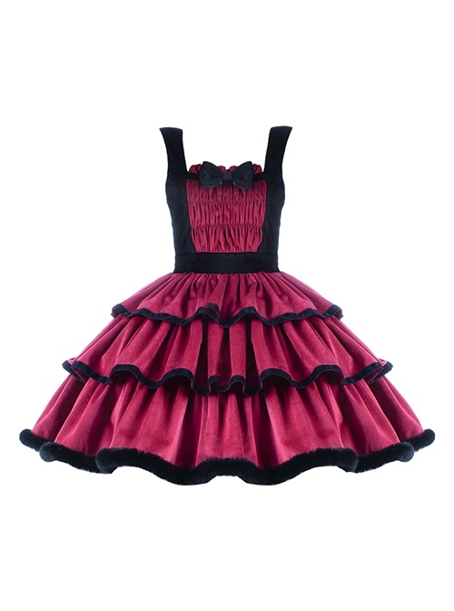 Lilith Series Playful Sexy Velvet Princess Three-Section Cake Skirt Gothic Lolita Sleeveless Dress