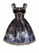 Vintage Gorgeous Fairy Fish Fantasy Print Lace Square Neck Elegant Bead Chain Decorate Gothic Lolita Sleeveless Dress