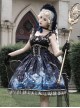 Vintage Gorgeous Fairy Fish Fantasy Print Lace Square Neck Elegant Bead Chain Decorate Gothic Lolita Sleeveless Dress