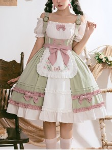 Tulip Garden Series Spring Small Fresh Tulip Embroidery Lacing Sweet Lolita Sleeveless Dress Set