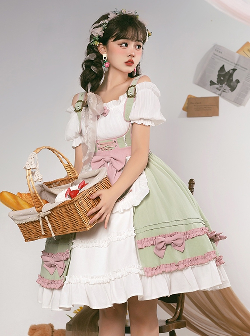 Tulip Garden Series Spring Small Fresh Tulip Embroidery Lacing Sweet Lolita Sleeveless Dress Set