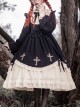 Starry Night Series Round Neck Bowknot Cute Girly Cross Embroidery Ruffle Hem Gothic Lolita Long Sleeve Dress