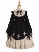 Starry Night Series Round Neck Bowknot Cute Girly Cross Embroidery Ruffle Hem Gothic Lolita Long Sleeve Dress