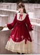 Starry Night Series Round Neck Bowknot Cute Girly Cross Embroidery Ruffle Hem Gothic Lolita Long Sleeve Dress
