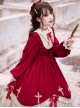 Starry Night Series Round Neck Bowknot Cute Girly Cross Embroidery Ruffle Hem Gothic Lolita Long Sleeve Dress