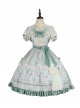 Spring Summer Elegant Lily Of The Valley Print Fresh Lace Bowknot Decoration Classic Lolita Sleeveless Dress Set