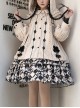 Checkerboard Grid Series Gothic Lolita Spring Plush Thermal Coat Print Sleeveless Dress Set