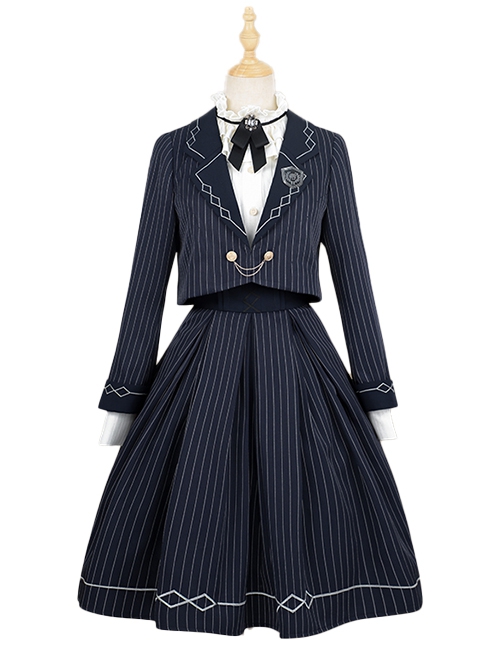 Sakurajima Women's High School Student Series School Style JK Uniform Striped School Lolita Long-Sleeved Shirt Coat Skirt Suit