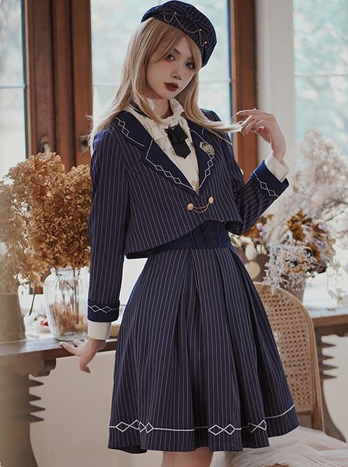 Sakurajima Women's High School Student Series School Style JK Uniform Striped School Lolita Long-Sleeved Shirt Coat Skirt Suit