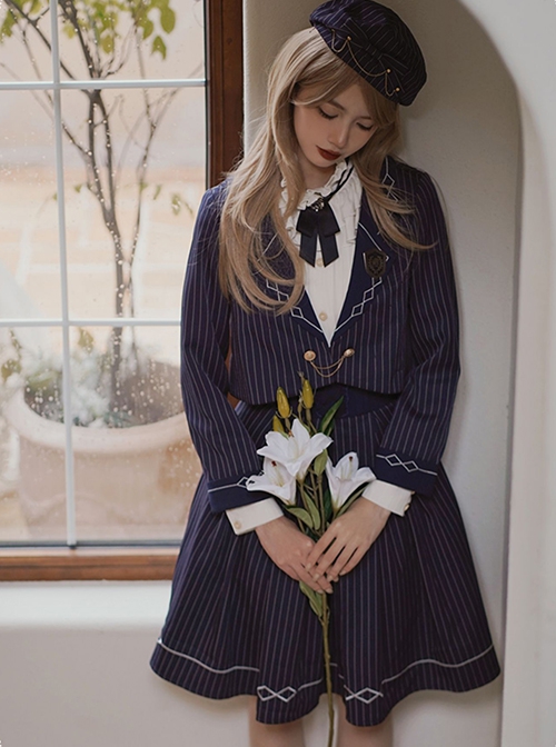 Sakurajima Women's High School Student Series School Style JK Uniform Striped School Lolita Long-Sleeved Shirt Coat Skirt Suit