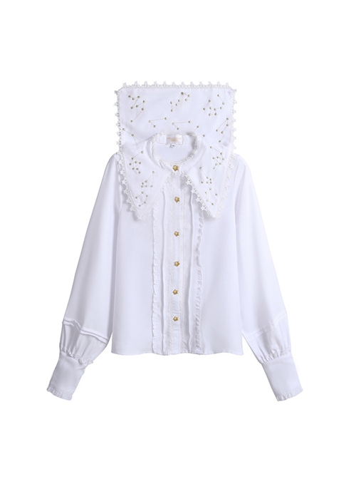 Spring Autumn Gold Thread Constellation Embroidery Lace Lapel Exquisite Star Buttons Simple JK Uniform Classic Lolita Long-Sleeved Shirt