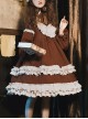 Coco Milkshake Series Spring Autumn Daily Stand-Up Collar Lace Stitching Lantern Sleeve Bowknot Decoration Striped Sweet Lolita Long-Sleeved Dress