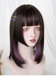 Cute Black Purple Mixed Color Medium Long Straight Hair Qi Bangs Punk Lolita Wig