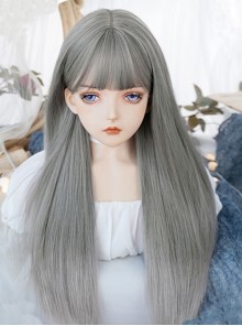 Fashion Silver-Gray Gradient Qi Bangs Daily Long Straight Hair Punk Lolita Wig