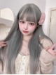 Fashion Silver-Gray Gradient Qi Bangs Daily Long Straight Hair Punk Lolita Wig