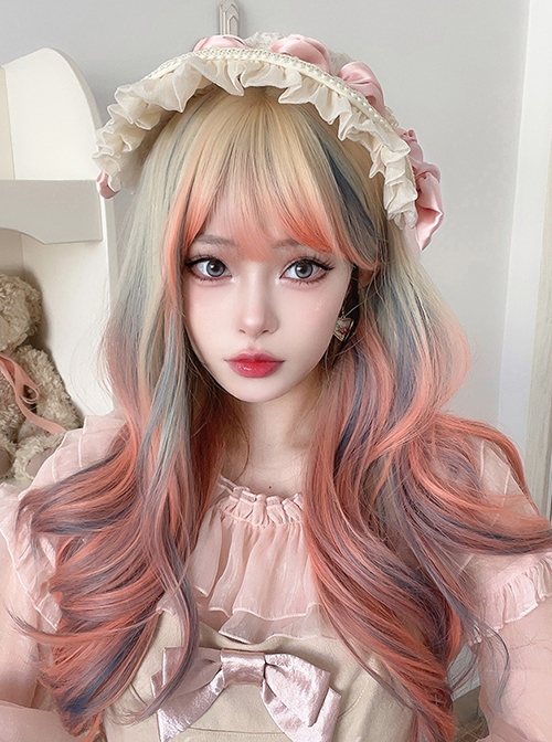 Fashion Fantasy Multicolour Mixed Color Air Bangs Long Curly Hair Sweet Lolita Wig