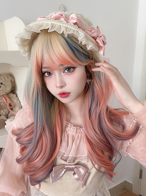 Fashion Fantasy Multicolour Mixed Color Air Bangs Long Curly Hair Sweet Lolita Wig