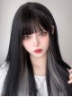Natural Black Mixed Color Gray Hanging Ear Dyed Sweet Cute Qi Bangs Long Straight Hair Classic Lolita Wig