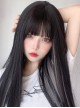 Natural Black Mixed Color Gray Hanging Ear Dyed Sweet Cute Qi Bangs Long Straight Hair Classic Lolita Wig