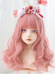 Sweet Pink Natural Long Curly Hair Air Bangs Cute Sweet Lolita Wig