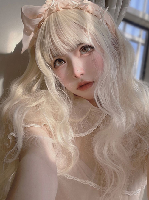 Golden Cute Qi Bangs Wool Curly Long Curly Hair Sweet Lolita Wig