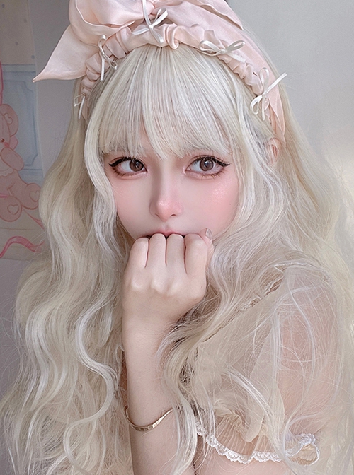 Golden Cute Qi Bangs Wool Curly Long Curly Hair Sweet Lolita Wig