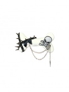 Punk Style Bone Skull Embroidery Rivets Decorative Metal Chain Punk Lolita Hair Clip