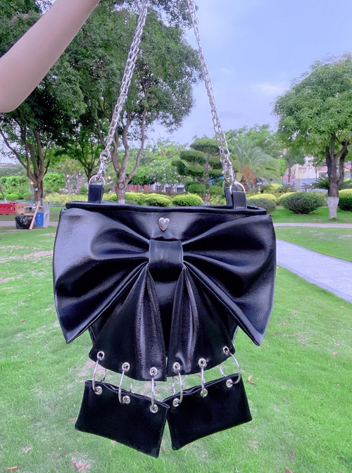 Oversized Bowknot Metal Hoop Stitching Punk Lolita Hand Shoulder Bag