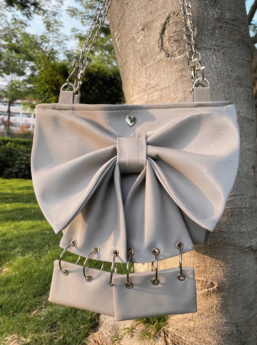 Oversized Bowknot Metal Hoop Stitching Punk Lolita Hand Shoulder Bag