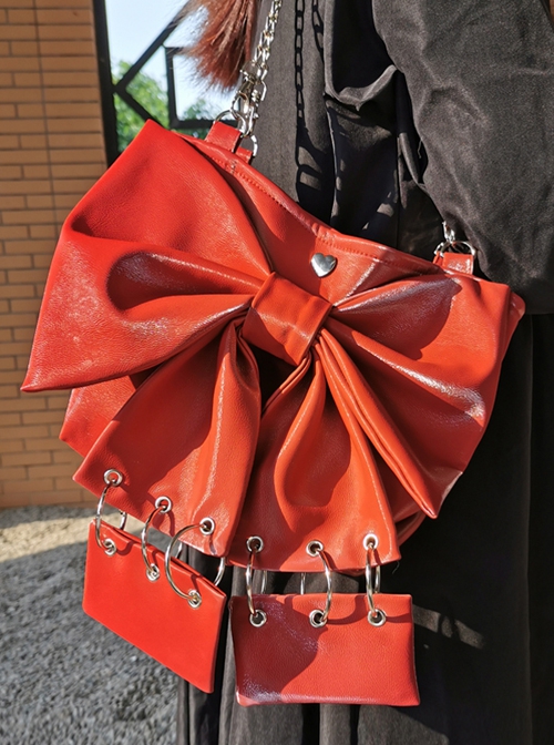 Oversized Bowknot Metal Hoop Stitching Punk Lolita Hand Shoulder Bag