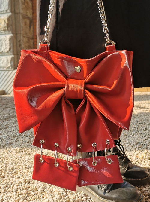 Oversized Bowknot Metal Hoop Stitching Punk Lolita Hand Shoulder Bag