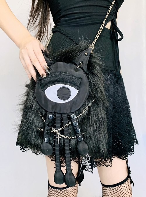 Autumn Winter Personalized Plush Chain Rivets Cartoon Punk Lolita Shoulder Messenger Bag