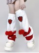 Heart Decoration White Plush Christmas Red Fur Ball Personality Punk Lolita Leg Covers