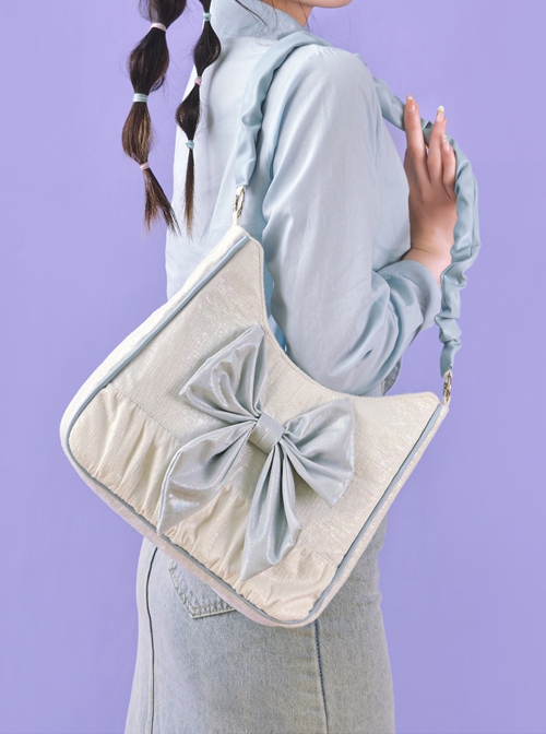 French Girl Large Capacity Bowknot Light Color Sweet Lolita Shoulder Messenger Bag