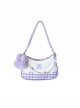 Cute Purple Plush Bunny Pearl Chain Heart Accessory Detachable Shoulder Strap Purple Plaid Sweet Lolita Shoulder Messenger Bag